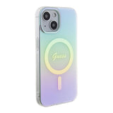 Apple iPhone 15 Plus Kılıf Guess Orjinal Lisanslı M-safe Şarj Özellikli Yazı Logolu Iridescent Kapak