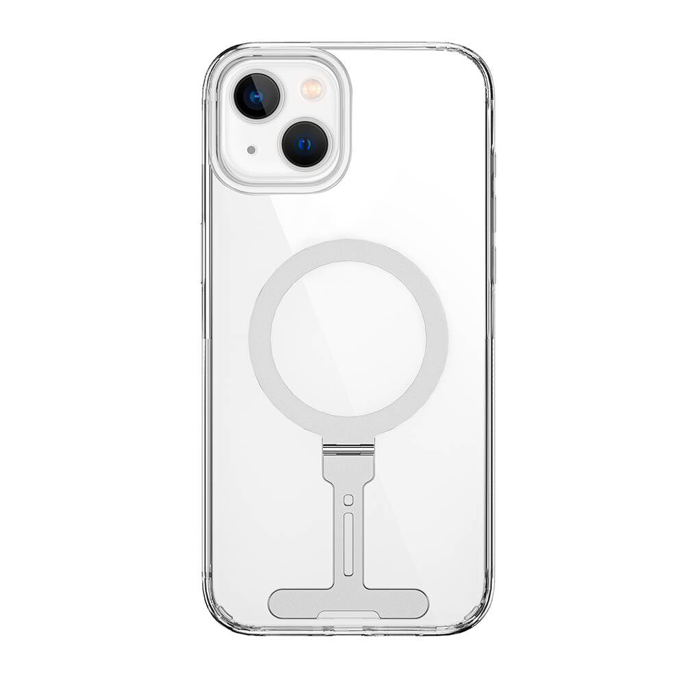 Apple iPhone 15 Plus Kılıf Wiwu FYY-014 M-safe Şarj Özellikli Alüminyum Alaşım Metal Standlı Şeffaf Kapak