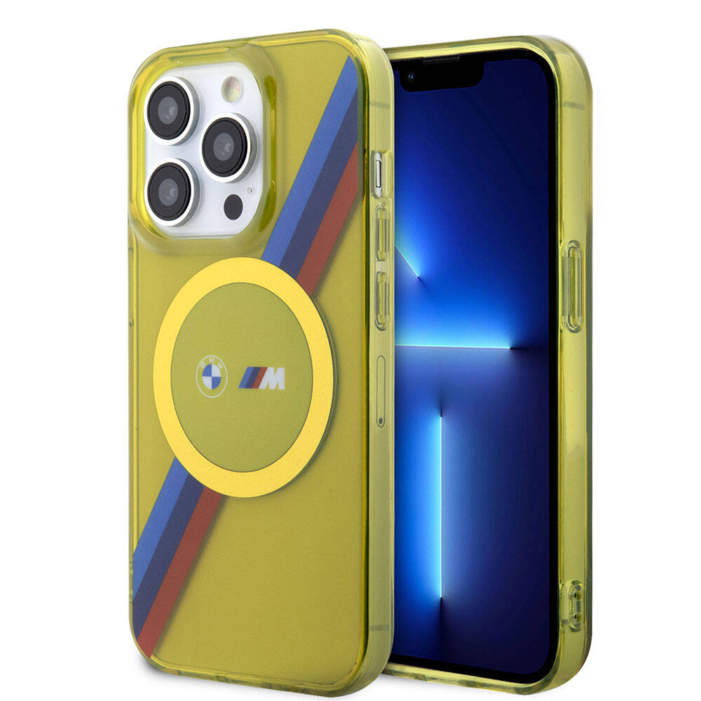 Apple iPhone 15 Pro Kılıf BMW M-safe Şarj Özellikli Transparan Tricolor Stripes Orjinal Lisanslı Kapak