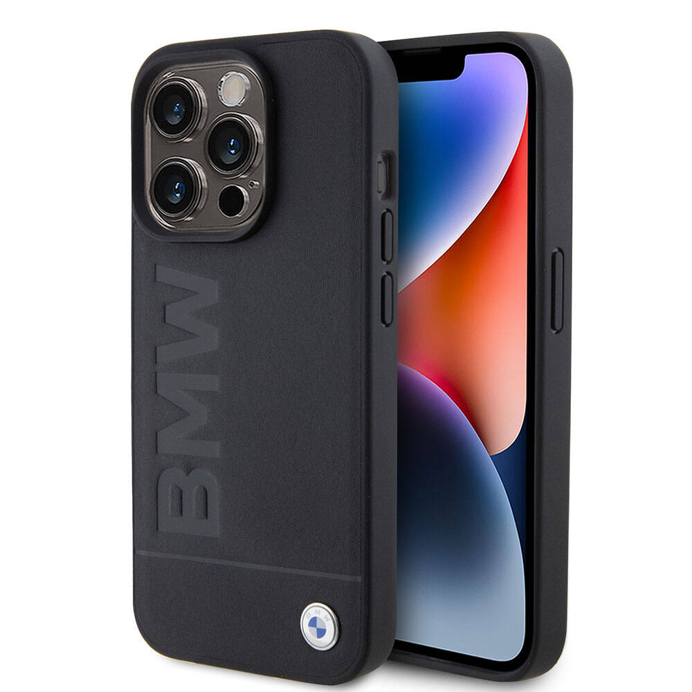 Apple iPhone 15 Pro Kılıf BMW Orjinal Lisanslı M-safe Şarj Özellikli Sıcak Damga Logolu Deri Kapak