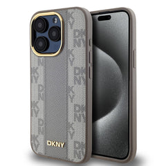 Apple iPhone 15 Pro Kılıf DKNY Orjinal Lisanslı M-safe Şarj Özellikli 3D Yazılı Checkered Pattern Kapak