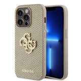 Apple iPhone 15 Pro Kılıf Guess Orjinal Lisanslı Delikli Yazı ve 4G Glitter Büyük Metal Logolu Kapak