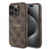 Apple iPhone 15 Pro Kılıf Guess Orjinal Lisanslı M-safe Şarj Özellikli PU Halkalı 4G Desenli Yazı Logolu Kapak