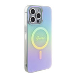 Apple iPhone 15 Pro Kılıf Guess Orjinal Lisanslı M-safe Şarj Özellikli Yazı Logolu Iridescent Kapak