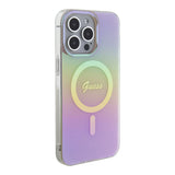 Apple iPhone 15 Pro Kılıf Guess Orjinal Lisanslı M-safe Şarj Özellikli Yazı Logolu Iridescent Kapak