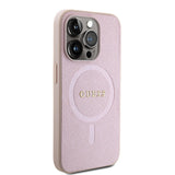 Apple iPhone 15 Pro Kılıf Guess Orjinal Lisanslı M-safe Şarj Özellikli Yazı Logolu Saffiano Kapak