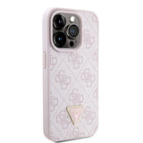 Apple iPhone 15 Pro Kılıf Guess Orjinal Lisanslı PU Deri Askılı Taşlı Üçgen Logo 4G Desenli Strass Crossbody Kapak