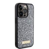 Apple iPhone 15 Pro Kılıf Guess Orjinal Lisanslı Taşlı Arka Yüzey Metal Yazı Logolu Kapak