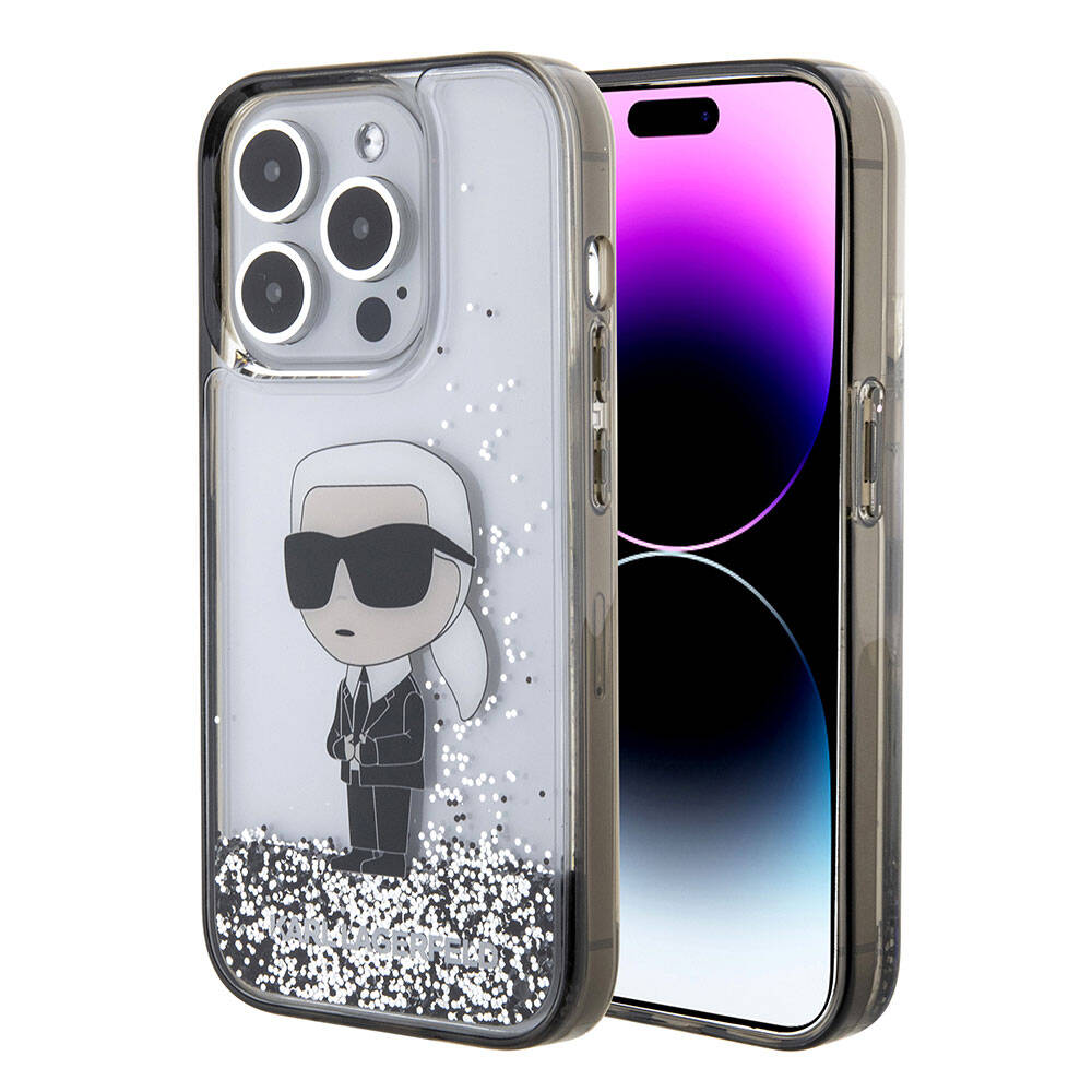 Apple iPhone 15 Pro Kılıf Karl Lagerfeld İkonik Sıvılı Glitter Orjinal Lisanslı Kapak