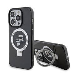 Apple iPhone 15 Pro Kılıf Karl Lagerfeld Orjinal Lisanslı M-safe Şarj Özellikli K&C İkonik Baskılı Ring Standlı Kapak
