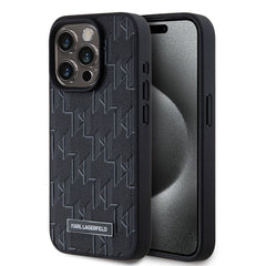 Apple iPhone 15 Pro Kılıf Karl Lagerfeld Orjinal Lisanslı M-safe Şarj Özellikli KL Yazılı Hot Stamp Kapak