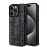 Apple iPhone 15 Pro Kılıf Lacoste Orjinal Lisanslı M-safe Şarj Özellikli PU Deri Görünümlü Kartlıklı Karışık Monogram Desenli Kapak