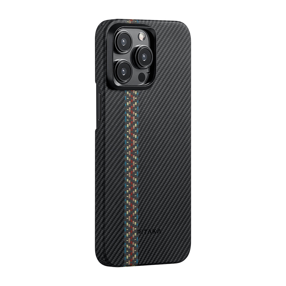 Apple iPhone 15 Pro Kılıf M-safe Şarj Özellikli 600D Aramid Fiber Pitaka Tactile Woven Orchestra Serisi Rhapsody Kapak