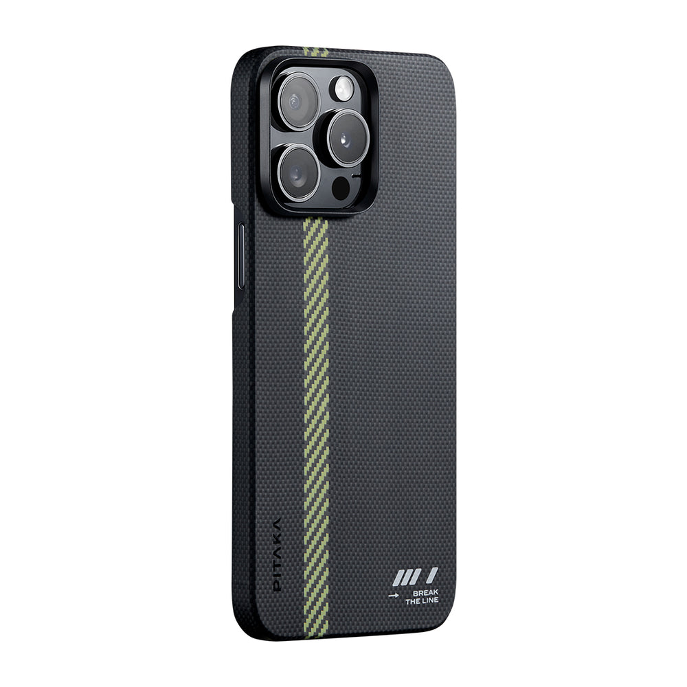 Apple iPhone 15 Pro Kılıf M-safe Şarj Özellikli Aramid Fiber Pitaka Tactile Woven Break The Line Kapak