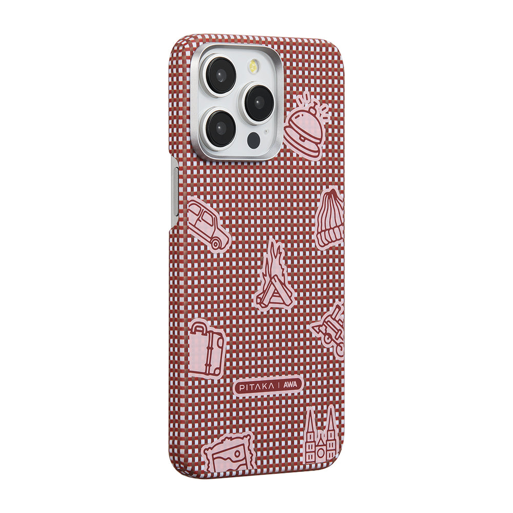 Apple iPhone 15 Pro Kılıf M-safe Şarj Özellikli Awa Tasarımlı 1500D Aramid Fiber Pitaka Ultra-Slim Classic Serisi Bonfire Kapak