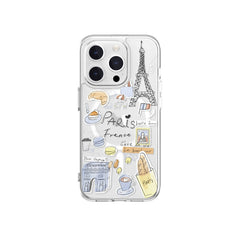 Apple iPhone 15 Pro Kılıf M-safe Şarj Özellikli Çizim Desenli Şok Önleyicili Şeffaf Lisanslı Switcheasy City-M Paris Kapak