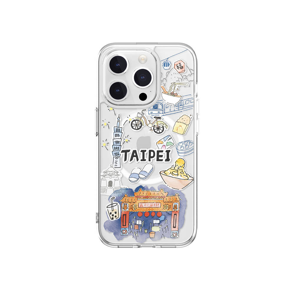 Apple iPhone 15 Pro Kılıf M-safe Şarj Özellikli Çizim Desenli Şok Önleyicili Şeffaf Lisanslı Switcheasy City-M Taipei Kapak