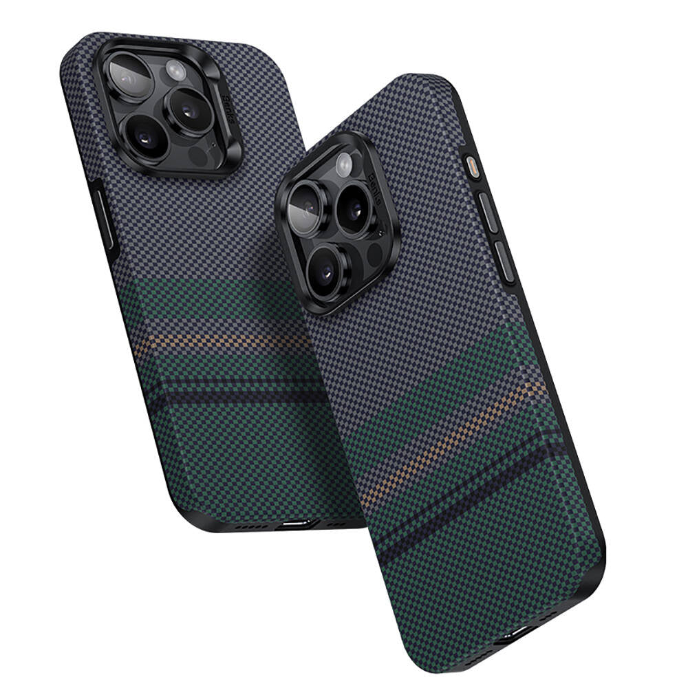 Apple iPhone 15 Pro Kılıf M-safe Şarj Özellikli Karbon Fiber Tasarımlı Benks Aurora ArmorPro Kevlar Kapak