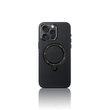 Apple iPhone 15 Pro Kılıf M-safe Şarj Özellikli Standlı Suni Deri Tasarımlı Pynana Dancing Circle Serisi Kapak