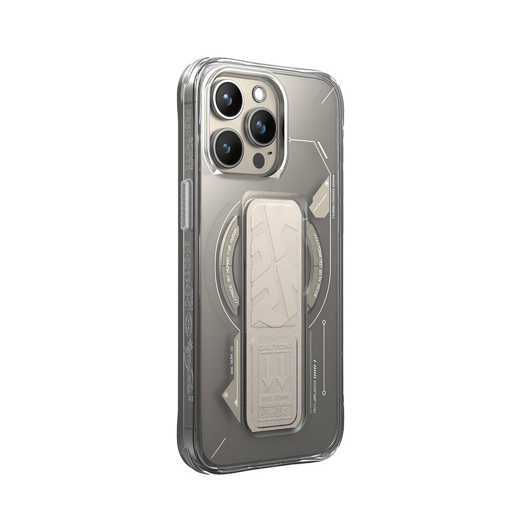 Apple iPhone 15 Pro Kılıf M-safe Şarj Özellikli Teknoloji Desenli Standlı Skinarma Helio Kapak