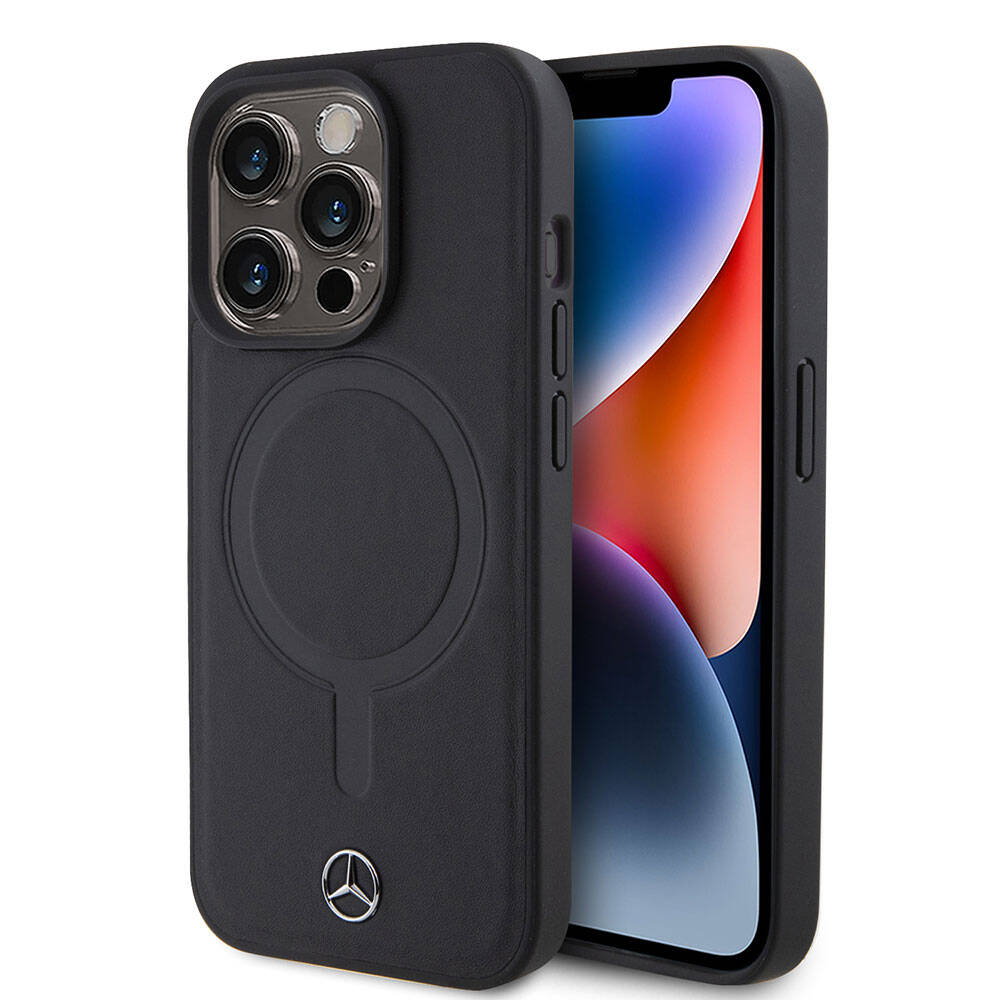 Apple iPhone 15 Pro Kılıf Mercedes Benz M-safe Şarj Özellikli Yumuşak Deri Orjinal Lisanslı Kapak