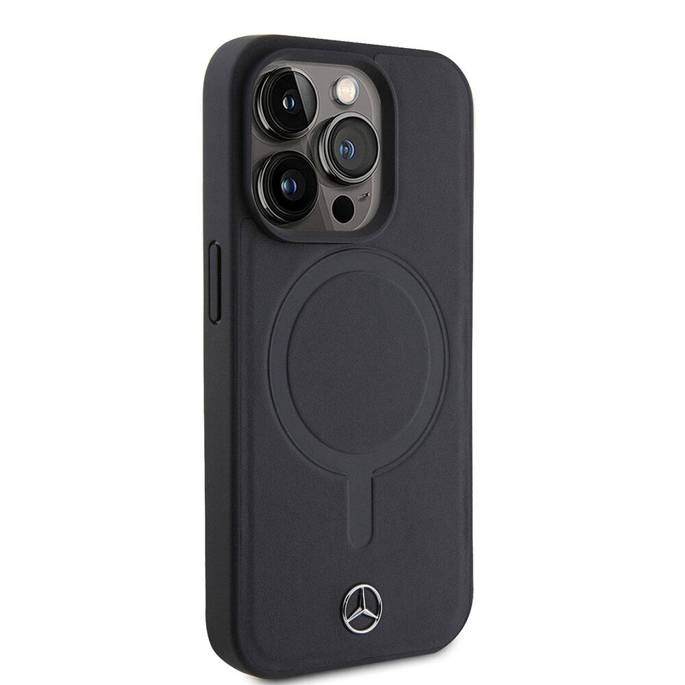 Apple iPhone 15 Pro Kılıf Mercedes Benz M-safe Şarj Özellikli Yumuşak Deri Orjinal Lisanslı Kapak