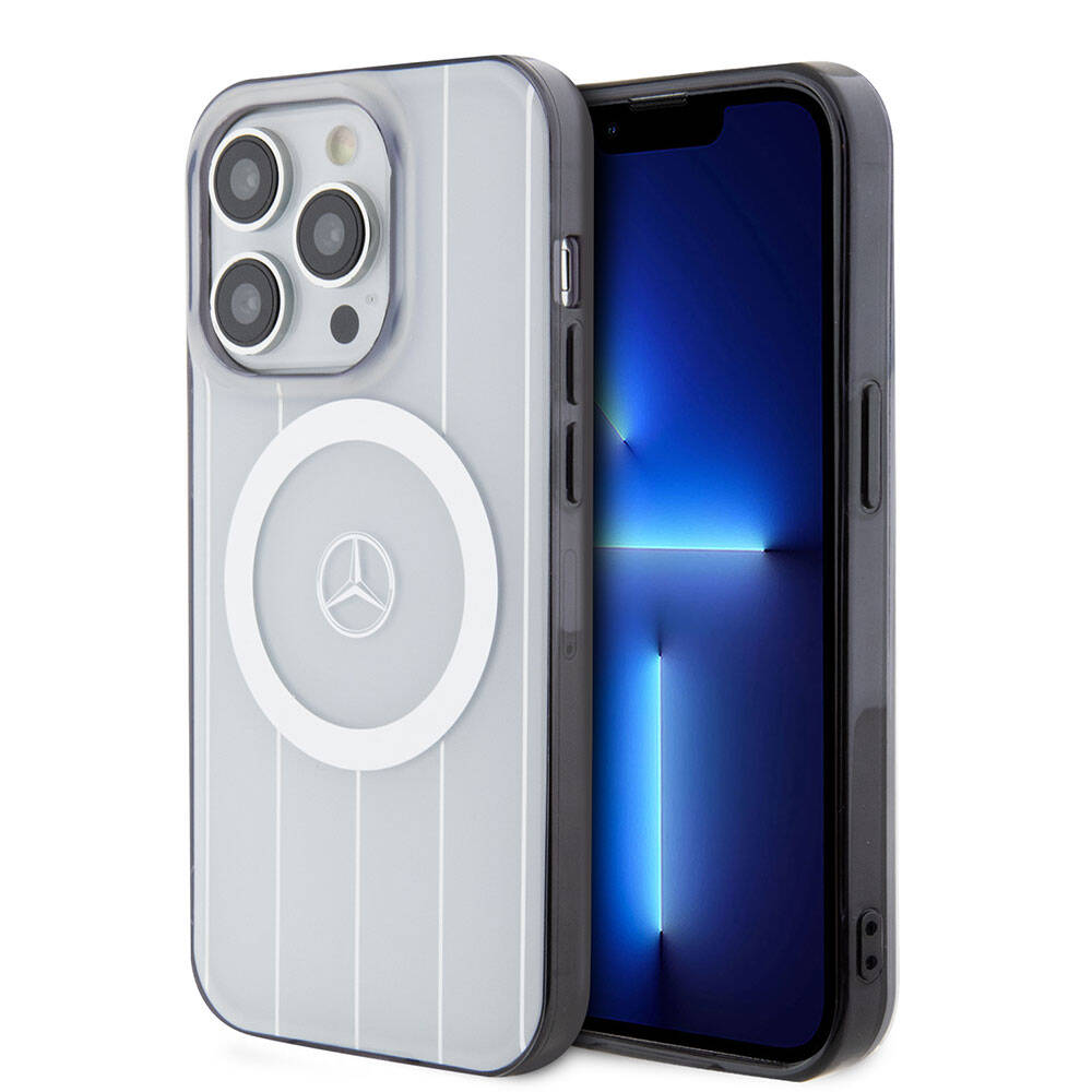 Apple iPhone 15 Pro Kılıf Mercedes Benz Orjinal Lisanslı M-safe Şarj Özellikli Çift Katmanlı Paralel Çizgi Desenli Kapak