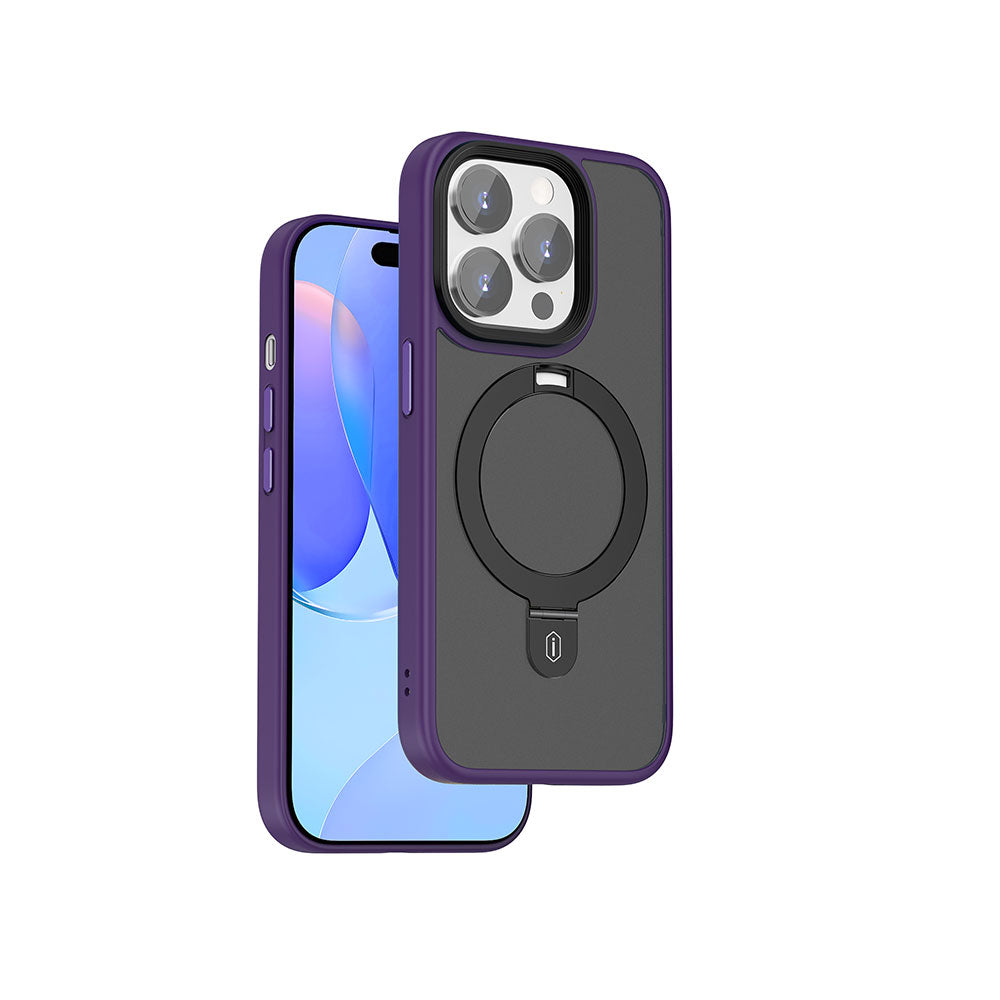 Apple iPhone 15 Pro Max Kılıf Wiwu ZMM-010 M-safe Şarj Özellikli Mat Arka Yüzey Standlı Kapak