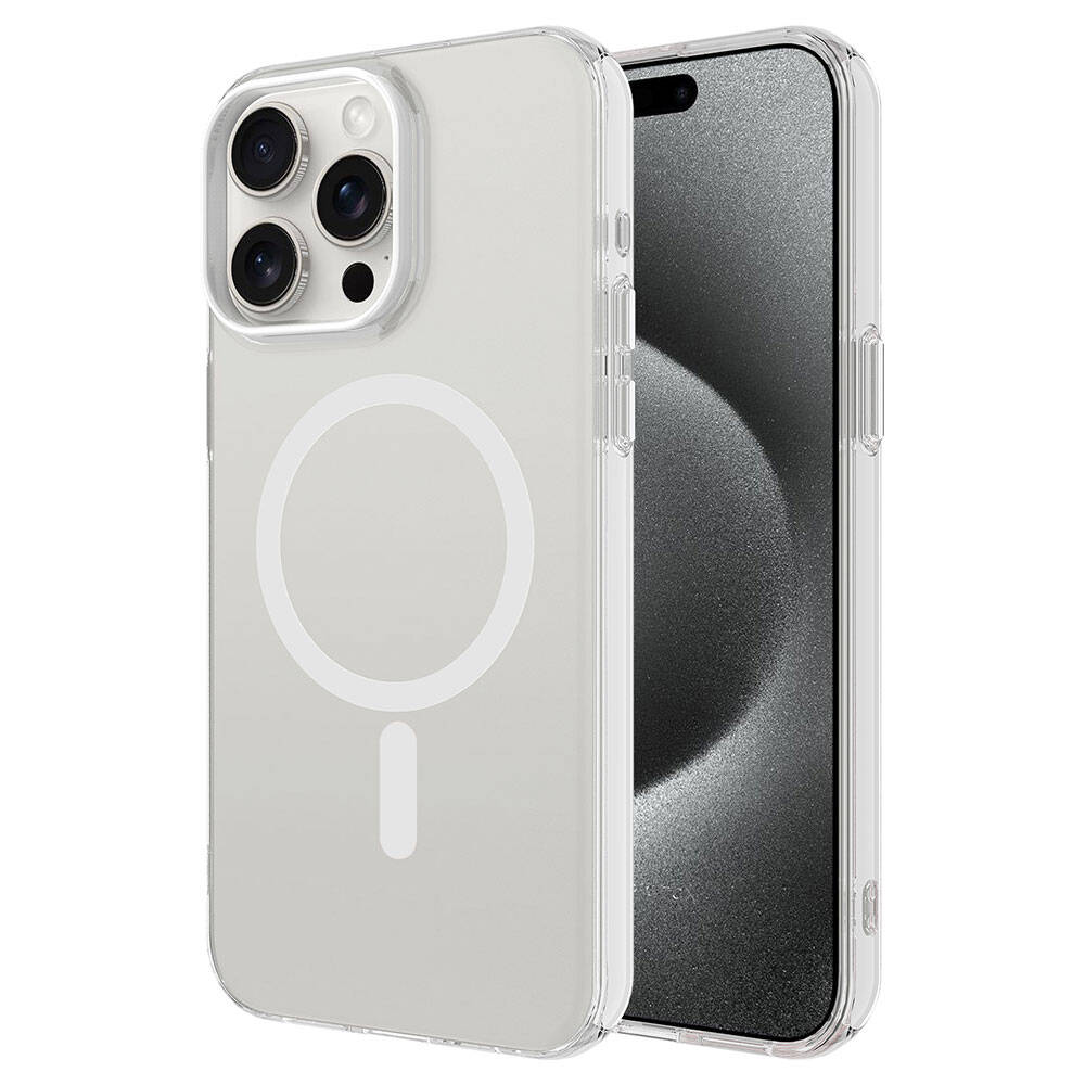 Apple iPhone 15 Pro Kılıf Zore M-safe Şarj Özellikli Buzlu Transparan C-Pro Sert Kapak
