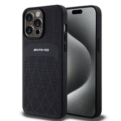 Apple iPhone 15 Pro Max Kılıf AMG Orjinal Lisanslı M-safe Şarj Özellikli Delikli Deri Kıvrımlı Çizgili Kapak