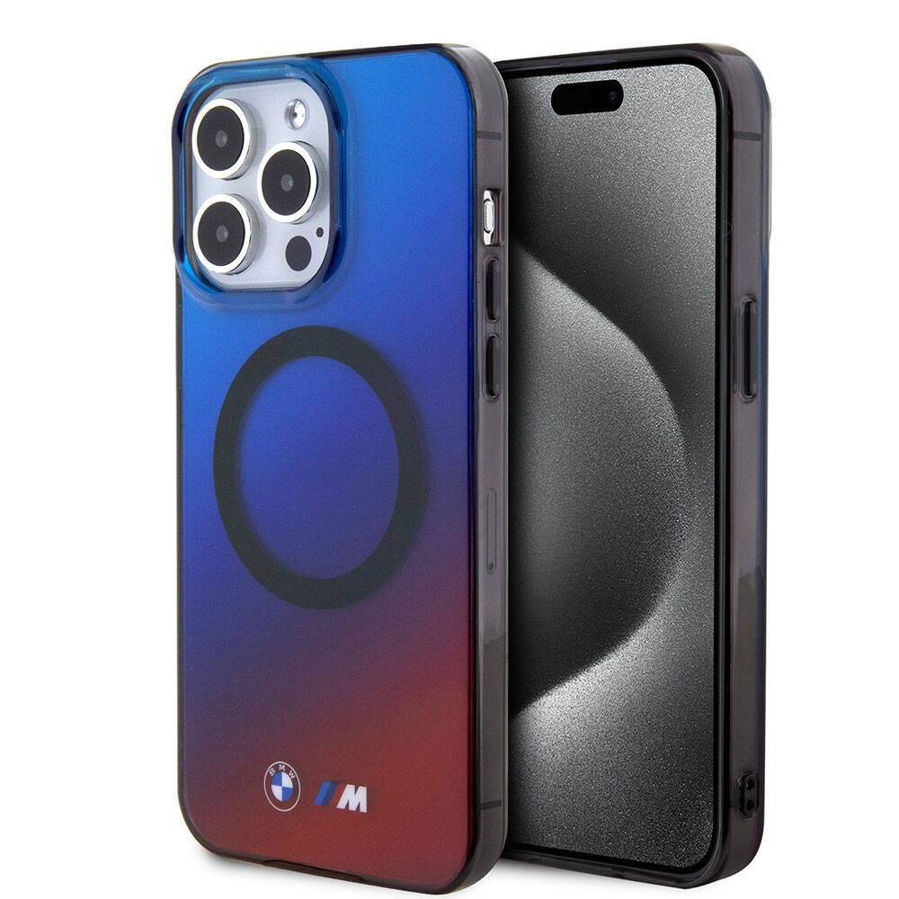 Apple iPhone 15 Pro Max Kılıf BMW M-safe Şarj Özellikli Transparan Renk Geçişli Dizayn Orjinal Lisanslı Kapak
