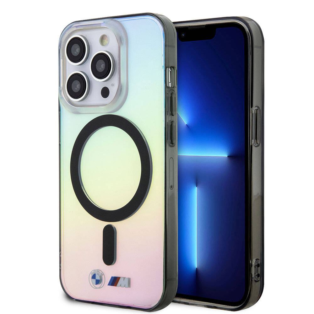 Apple iPhone 15 Pro Max Kılıf BMW M-safe Şarj Özellikli Transparan Renk Geçişli Iridescent Orjinal Lisanslı Kapak