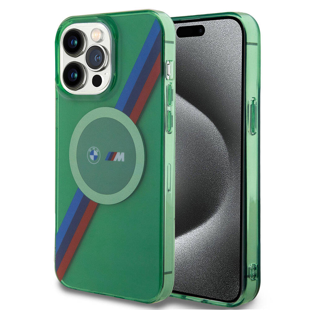 Apple iPhone 15 Pro Max Kılıf BMW M-safe Şarj Özellikli Transparan Tricolor Stripes Orjinal Lisanslı Kapak