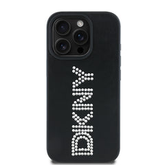 Apple iPhone 15 Pro Max Kılıf DKNY Orjinal Lisanslı Taşlı DKNY Yazılı Metalik Rhinestones PU Deri Kapak