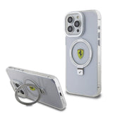 Apple iPhone 15 Pro Max Kılıf Ferrari M-safe Şarj Özellikli Standlı Buzlu Yüzey Dizayn Kapak