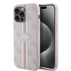 Apple iPhone 15 Pro Max Kılıf Guess Orjinal Lisanslı M-safe Şarj Özellikli 4G Şerit Tasarımlı Printed Kapak