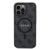 Apple iPhone 15 Pro Max Kılıf Guess Orjinal Lisanslı M-safe Şarj Özellikli PU Halkalı 4G Desenli Yazı Logolu Kapak