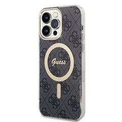 Apple iPhone 15 Pro Max Kılıf Guess Orjinal Lisanslı M-safe Şarj Özellikli Yazı Logolu 4G Desenli Kapak