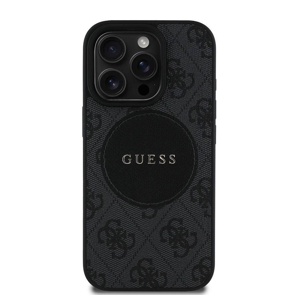 Apple iPhone 15 Pro Max Kılıf Guess Orjinal Lisanslı M-safe Şarj Özellikli Yazı Logolu Circle Classic Kapak