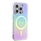 Apple iPhone 15 Pro Max Kılıf Guess Orjinal Lisanslı M-safe Şarj Özellikli Yazı Logolu Iridescent Kapak