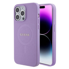 Apple iPhone 15 Pro Max Kılıf Guess Orjinal Lisanslı M-safe Şarj Özellikli Yazı Logolu Saffiano Kapak