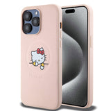 Apple iPhone 15 Pro Max Kılıf Hello Kitty Orjinal Lisanslı M-safe Şarj Özellikli Baskı Logolu Uyuyan Kitty Deri Kapak