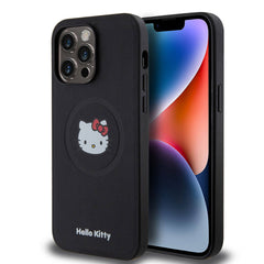 Apple iPhone 15 Pro Max Kılıf Hello Kitty Orjinal Lisanslı M-safe Şarj Özellikli Kitty Head Deri Kapak