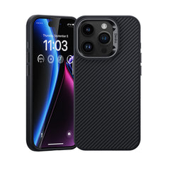 Apple iPhone 15 Pro Max Kılıf Karbon Fiber M-safe Şarj Özellikli Benks Hybrid ArmorPro 600D Kevlar Kapak