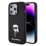 Apple iPhone 15 Pro Max Kılıf Karl Lagerfeld İkonik Fixed Glitter Metal Logo Orjinal Lisanslı Kapak