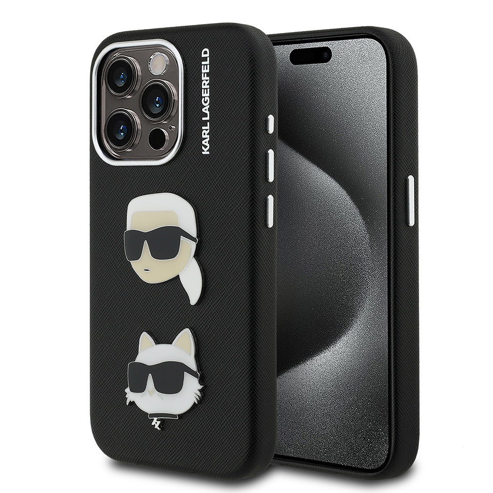 Apple iPhone 15 Pro Max Kılıf Karl Lagerfeld Orjinal Lisanslı K&C Heads Pin Kapak