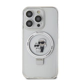 Apple iPhone 15 Pro Max Kılıf Karl Lagerfeld Orjinal Lisanslı M-safe Şarj Özellikli K&C İkonik Baskılı Ring Standlı Kapak