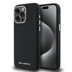 Apple iPhone 15 Pro Max Kılıf Karl Lagerfeld Orjinal Lisanslı PU Deri Damgalı Metal Yazı Logolu Kapak