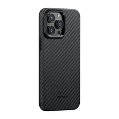 Apple iPhone 15 Pro Max Kılıf M-safe Şarj Özellikli 1500D Aramid Fiber Pitaka Military-Grade Classic Serisi Black-Grey Twill Kapak