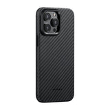 Apple iPhone 15 Pro Max Kılıf M-safe Şarj Özellikli 1500D Aramid Fiber Pitaka Military-Grade Classic Serisi Black-Grey Twill Kapak